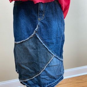 Divided Midi Blue Jeans Patch Skirt